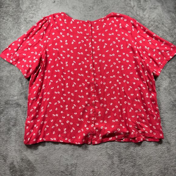 Fat Face UK Women Peasant Top Ditsy Floral Print Short Sleeve Red Size 18 J120 - Picture 3 of 9